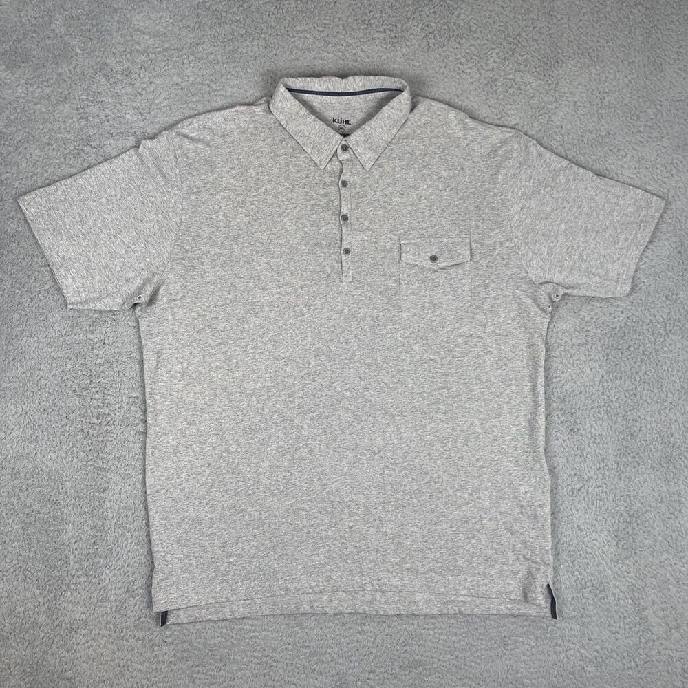 Kuhl Polo Shirt Mens 2XL Gray Wildfibre Organic Cotton Vented Pocket Logo EUC